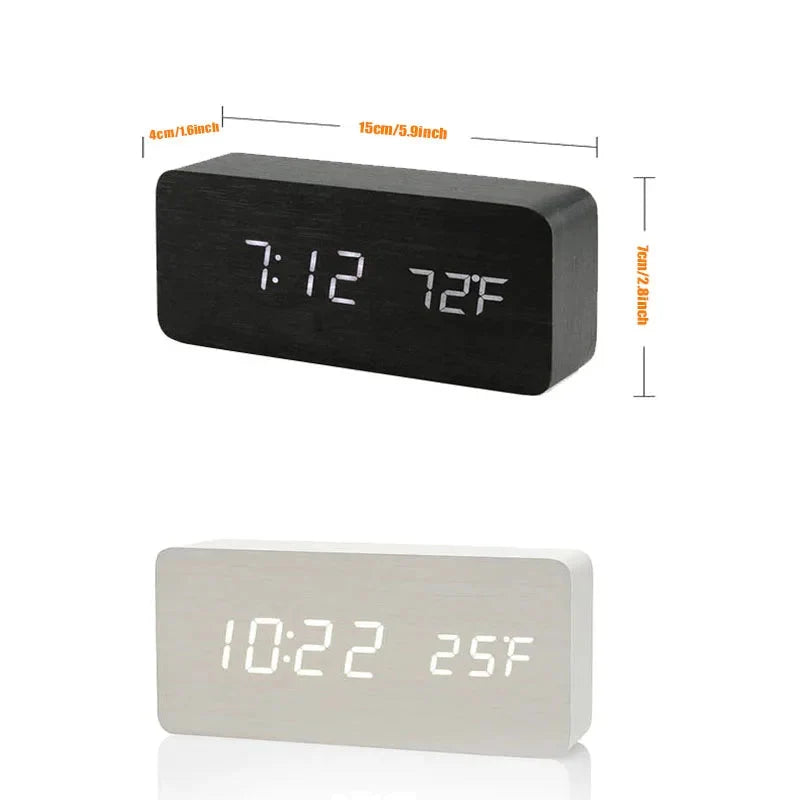 Wooden Digital Alarm Clock, With Temperature