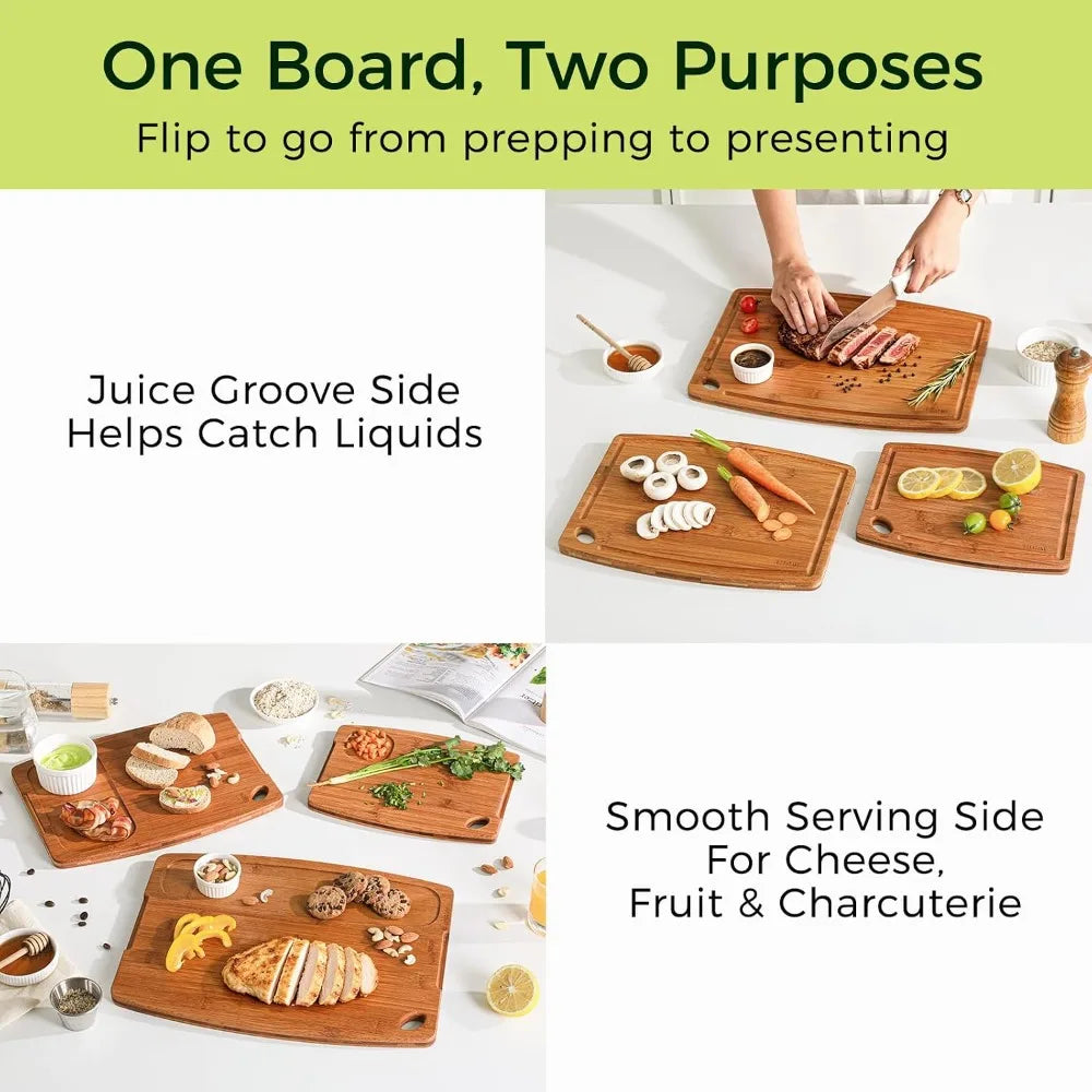 3 Bamboo Cutting/Serving/Charcuterie Boards & Stand