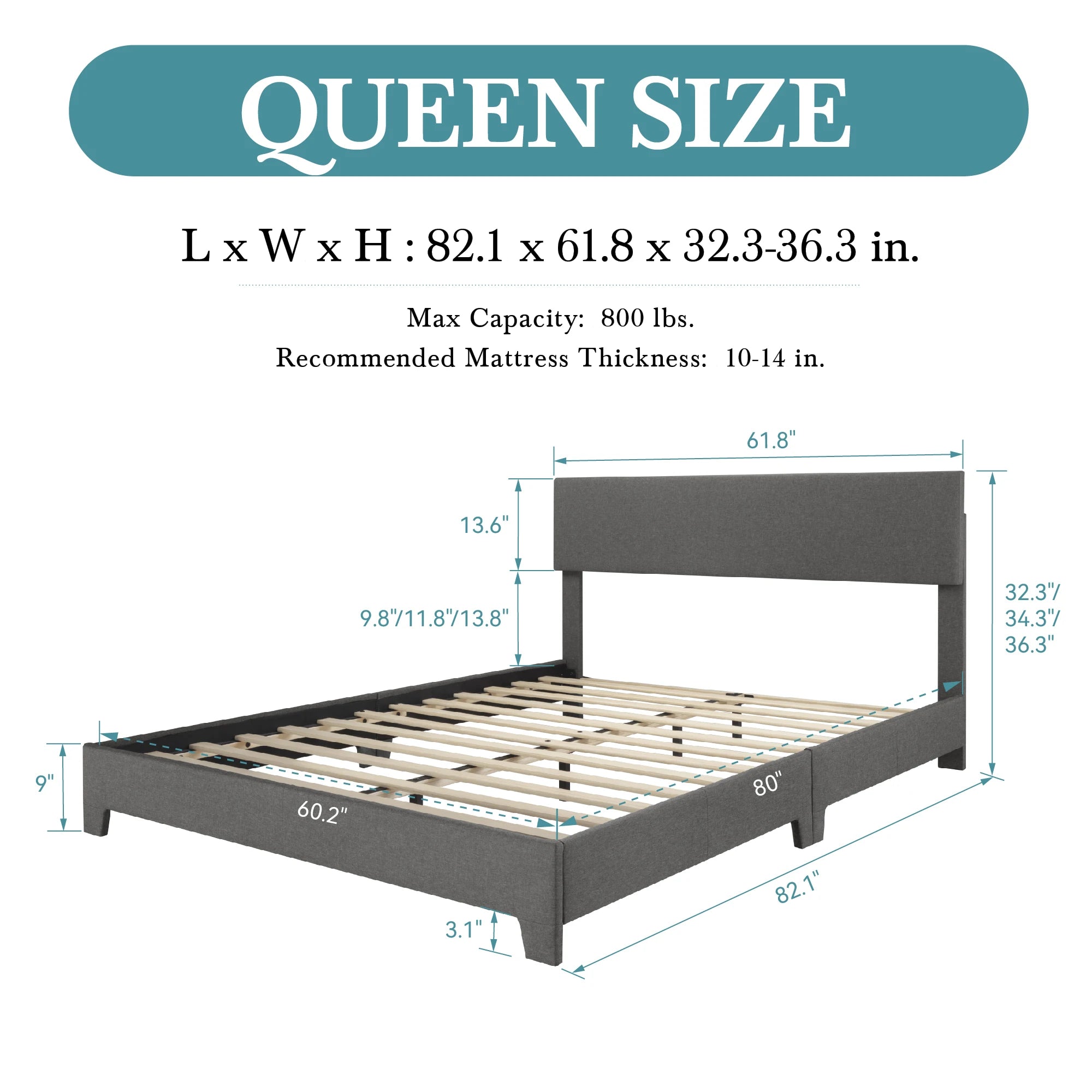 HOOMIC Full/Queen/King Upholstered Platform Bed Frame