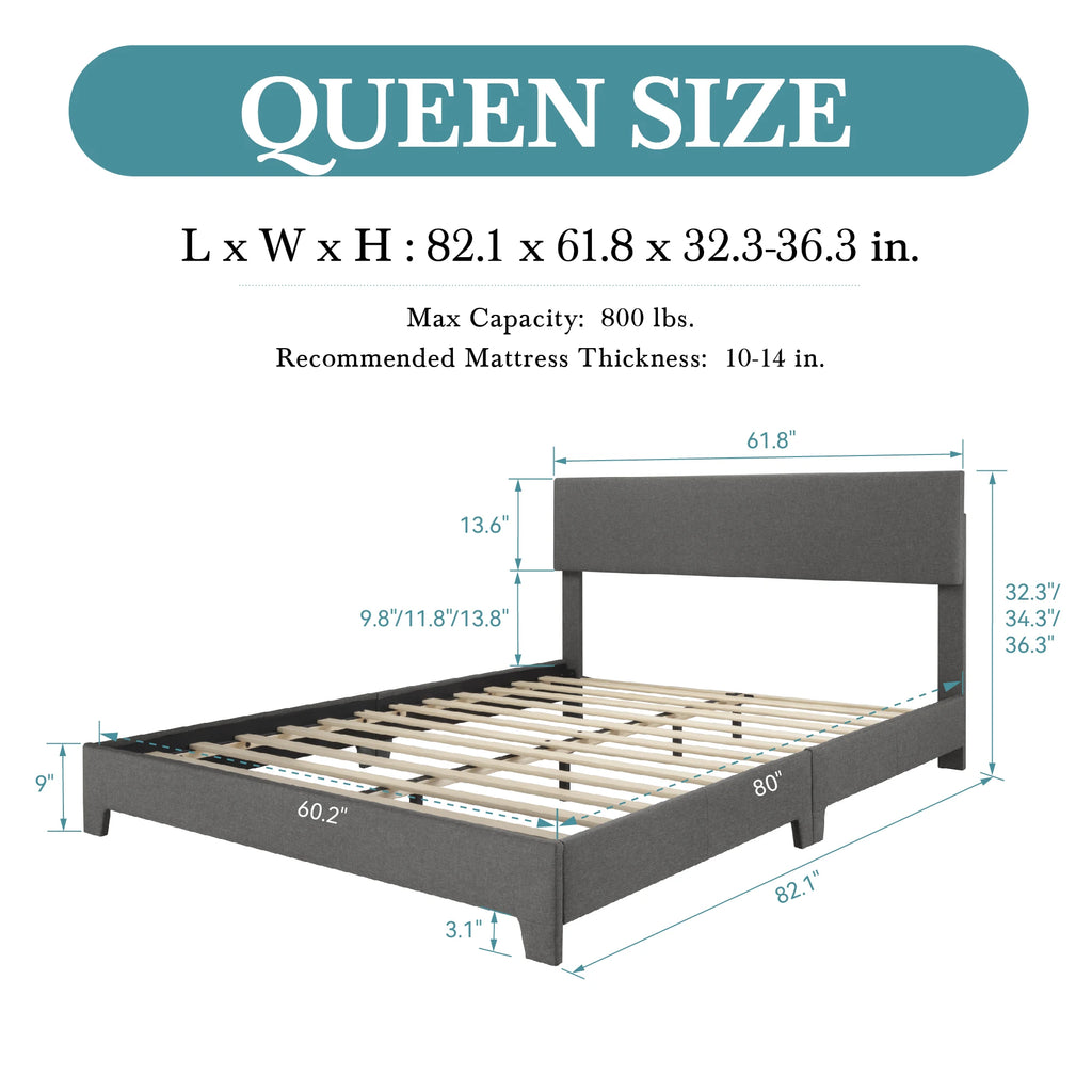 Full/Queen/King Upholstered Platform Bed Frame, 5 Colors