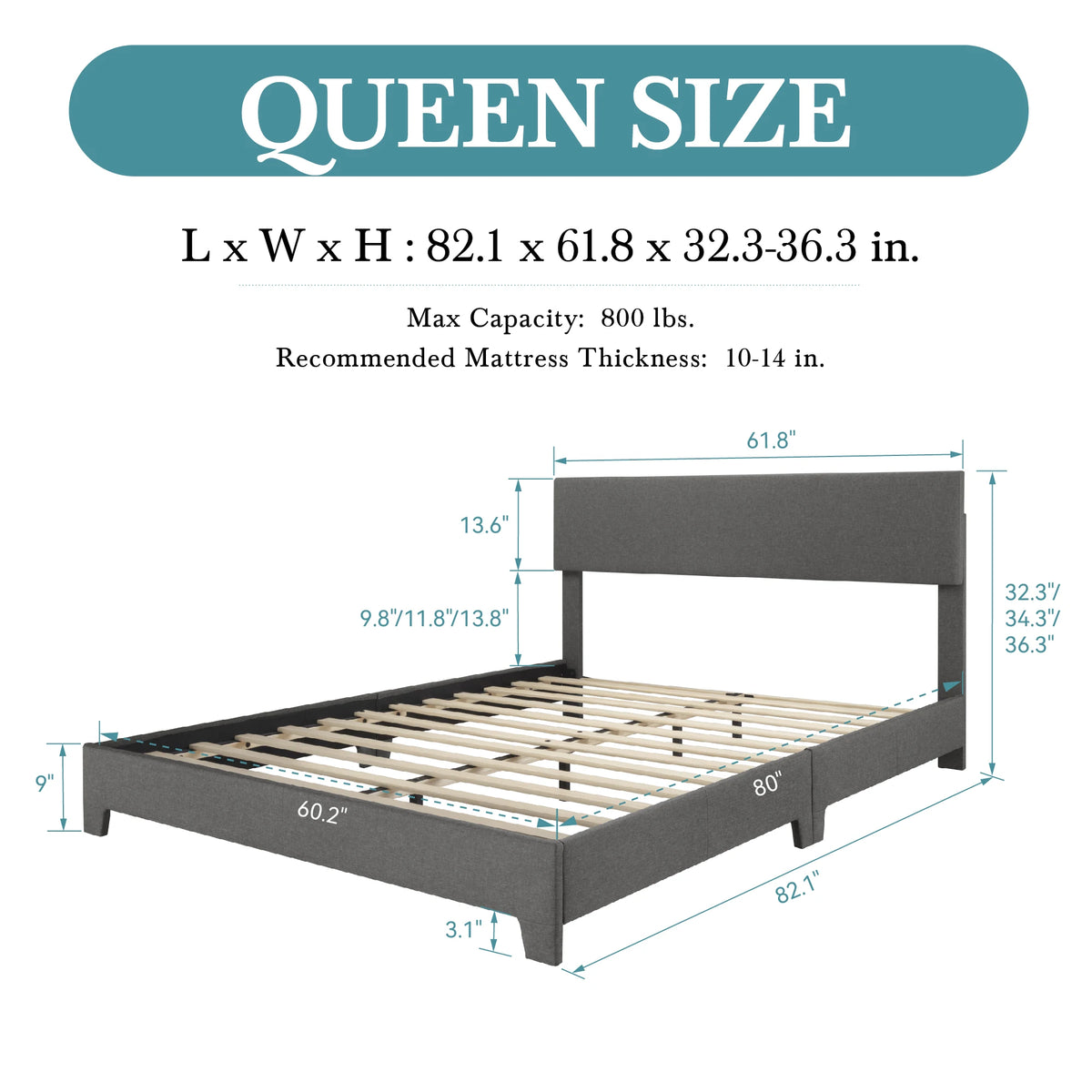 Full/Queen/King Upholstered Platform Bed Frame, 5 Colors