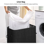 26 Gallon Black Bamboo Wood Laundry Hamper Basket w/ Removable Washable Cotton Bag