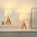 Set of 2 - Scandinavian Style Tripod Lamps with White Linen Drum Shade