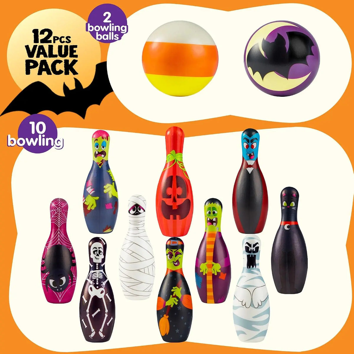 12 pcs Halloween Foam Bowling Set for Kids