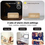 Wooden Digital Alarm Clock, With Temperature