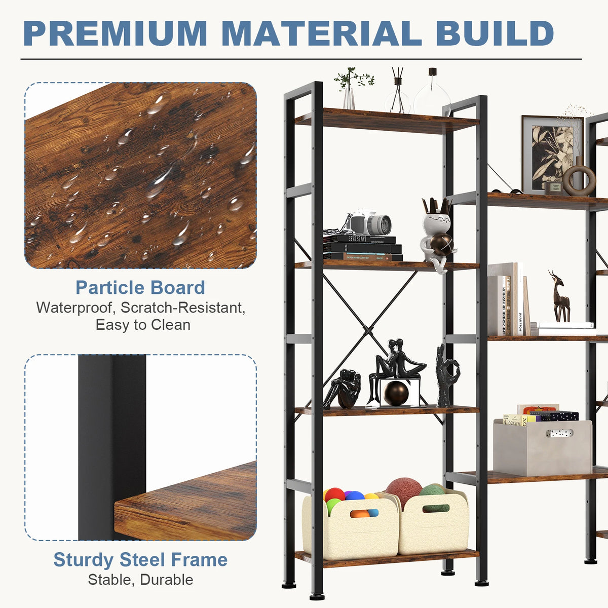 4-Tier Wide Display Bookshelf With Storage, Adjustable