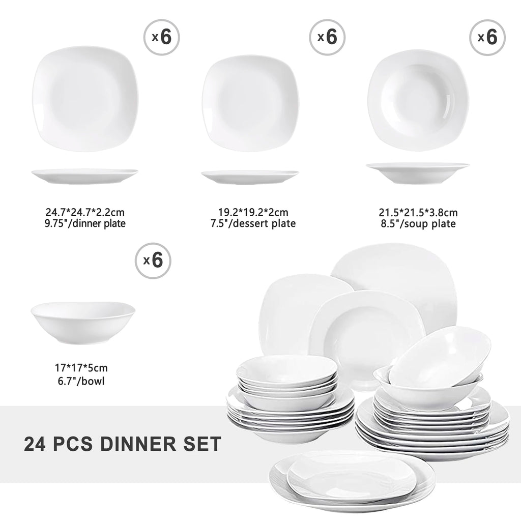 MALACASA Elisa 24-Pc Ceramic Porcelain Tableware