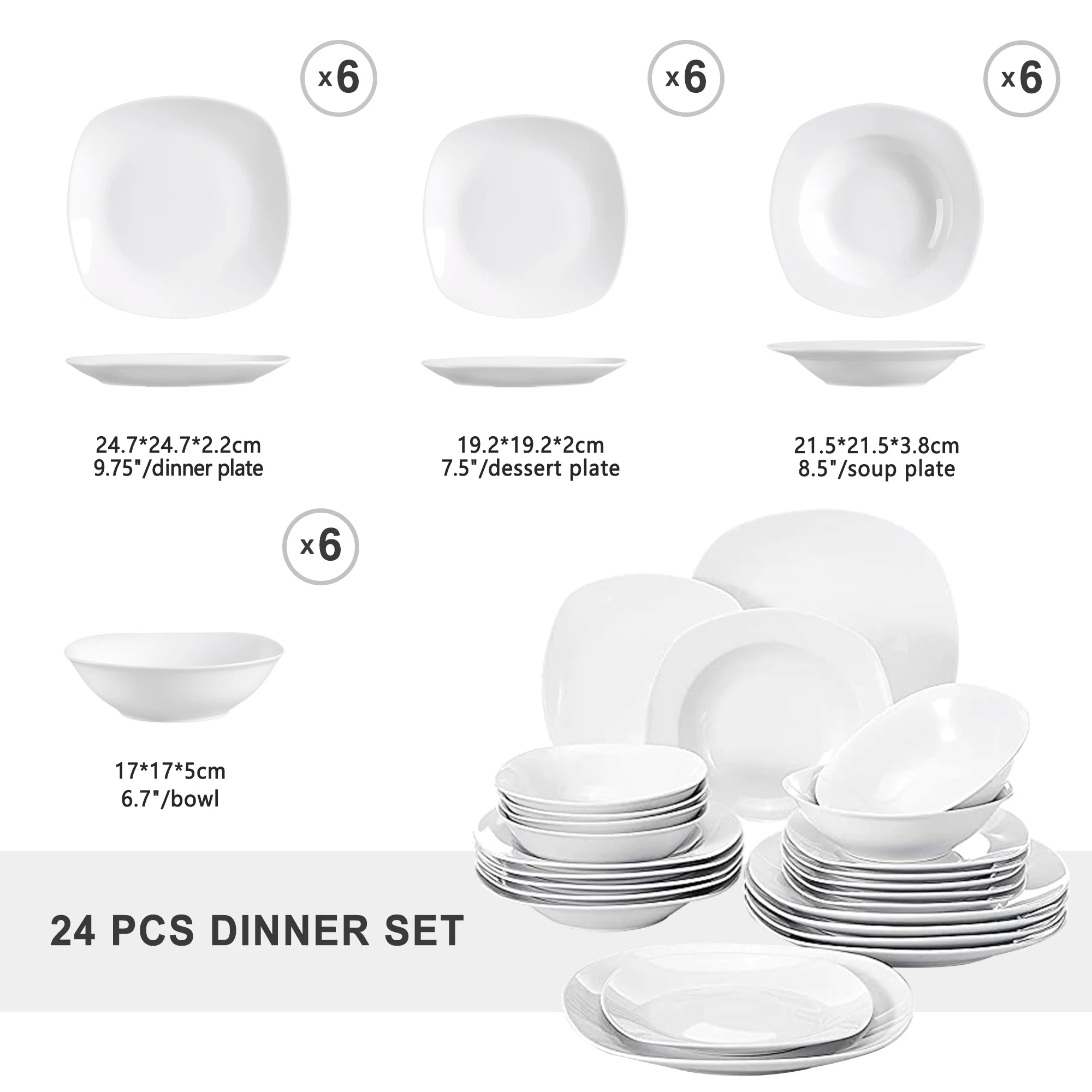 MALACASA Elisa 24-Pc Ceramic Porcelain Tableware