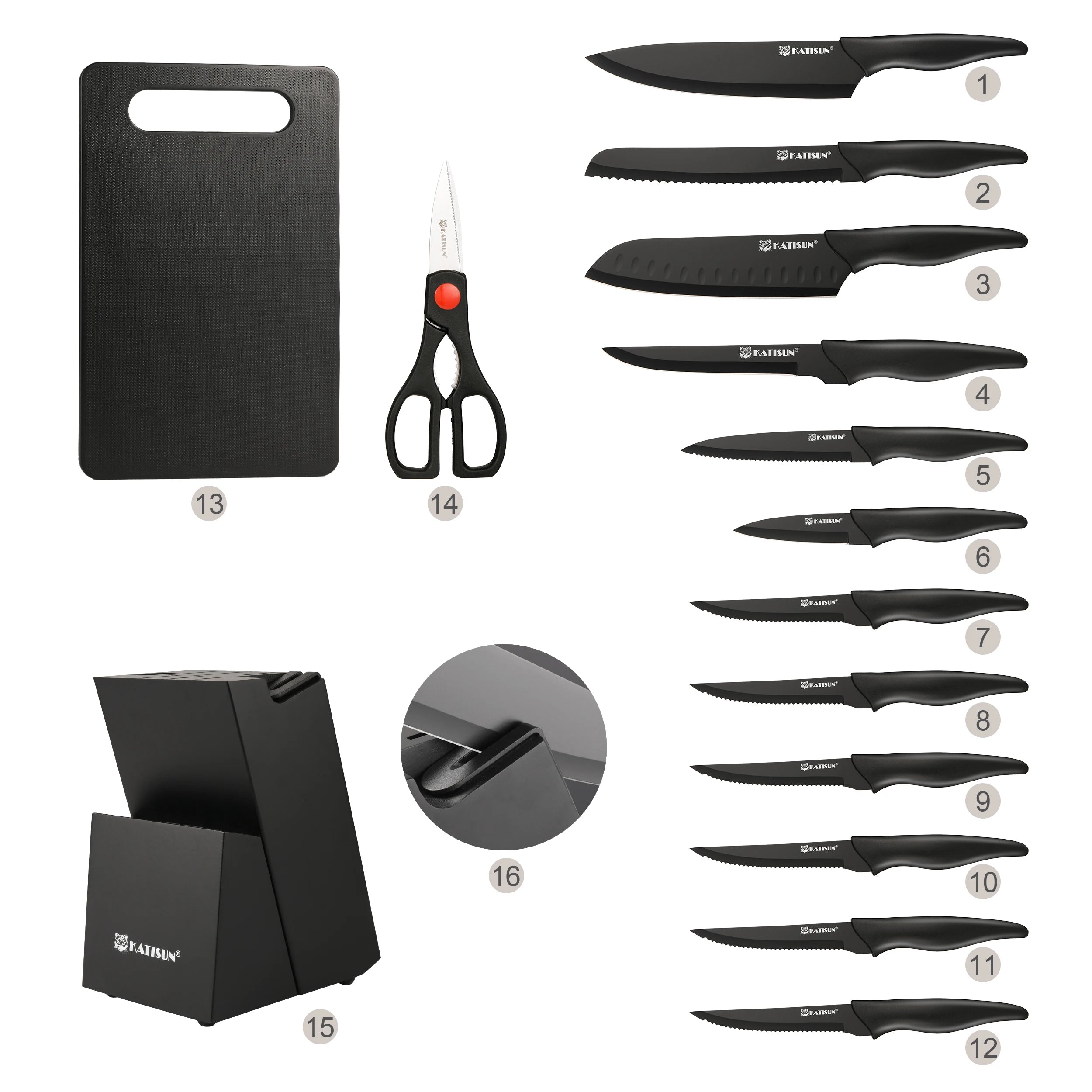 16 Pcs Carbon Steel Kitchen Knife Set