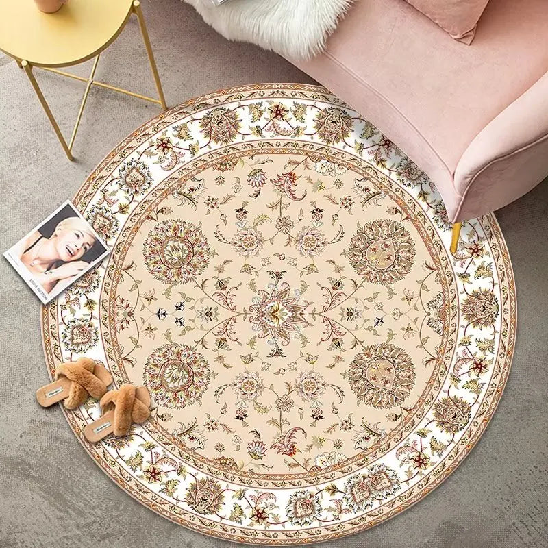 VIKAMA Round Rug Premium Ethnic Vintage Persian Bohemian Living Room Bedroom Rocking Chair Floor Mat Home Decor