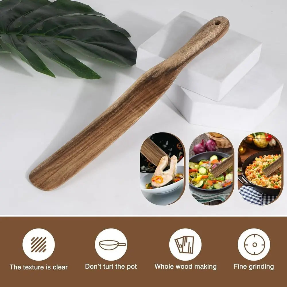 2-Piece Wooden Utensil Set for Baking, Mixing, and Stirring in Non-Stick Cookware
