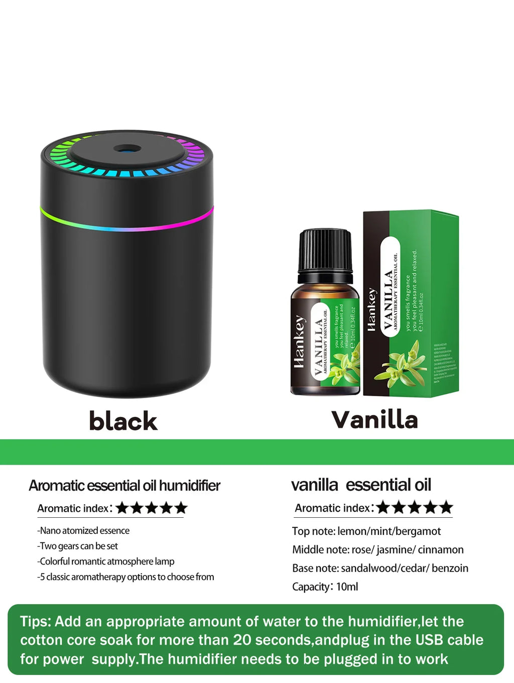 180ml Aromatherapy diffuser Humidifier Aromatherapy essential oil Air purifier Sleeping car carrying home LED 7 color light