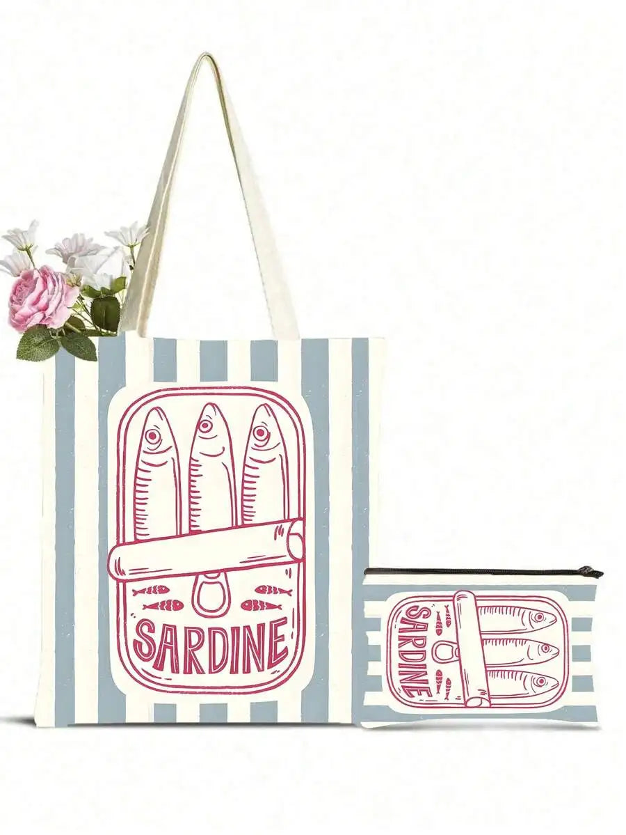 Reusable Tote Bag And Cosmetic Pouch Set