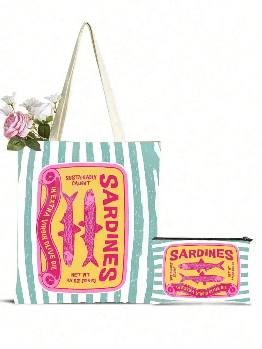 Reusable Tote Bag And Cosmetic Pouch Set