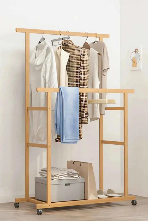 Bamboo Garment Rack with Storage Shelves Coat Rack