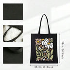 Boho Floral Print Reusable Canvas Tote Bag