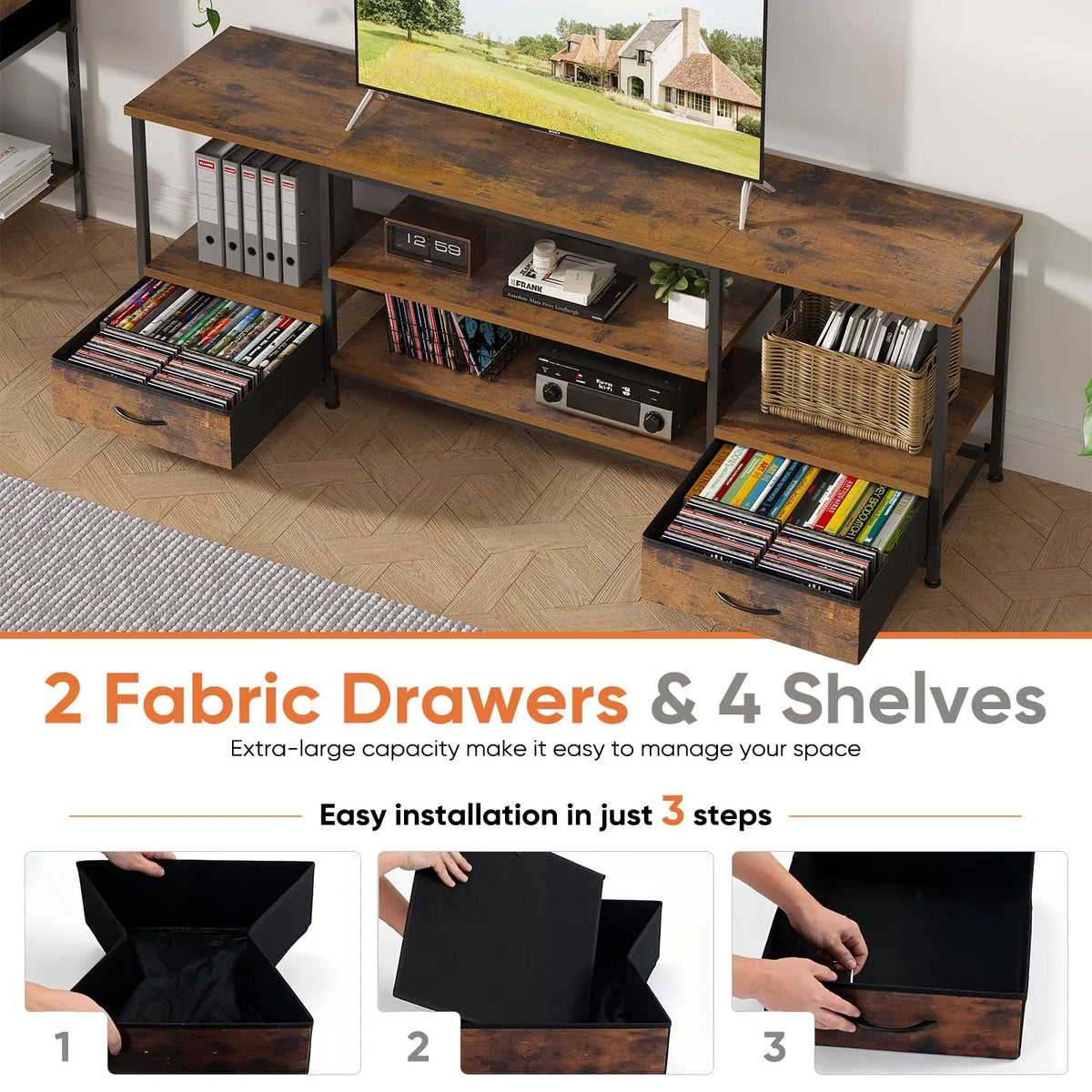 Media Console with Storage Shelves, 2 Sizes