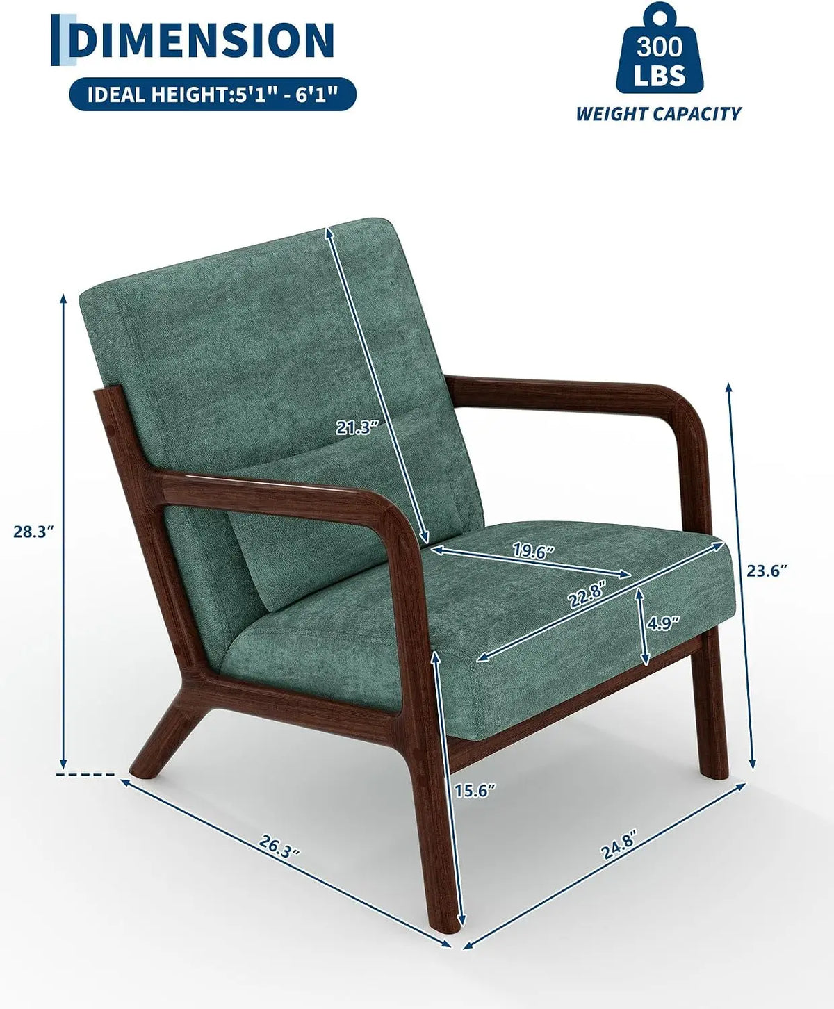 Mid-Century Cozy Green Chenille Accent Chair