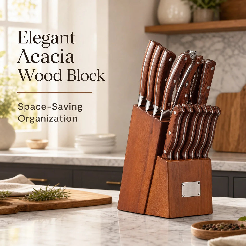 16-Pc Stainless Steel & Acacia Kitchen Knife Set