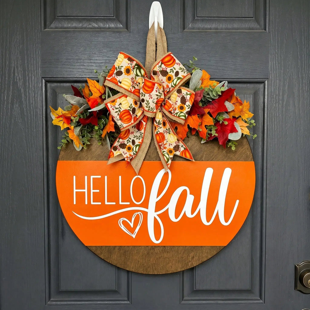 HELLO FALL Front Porch Sign Door Hanger