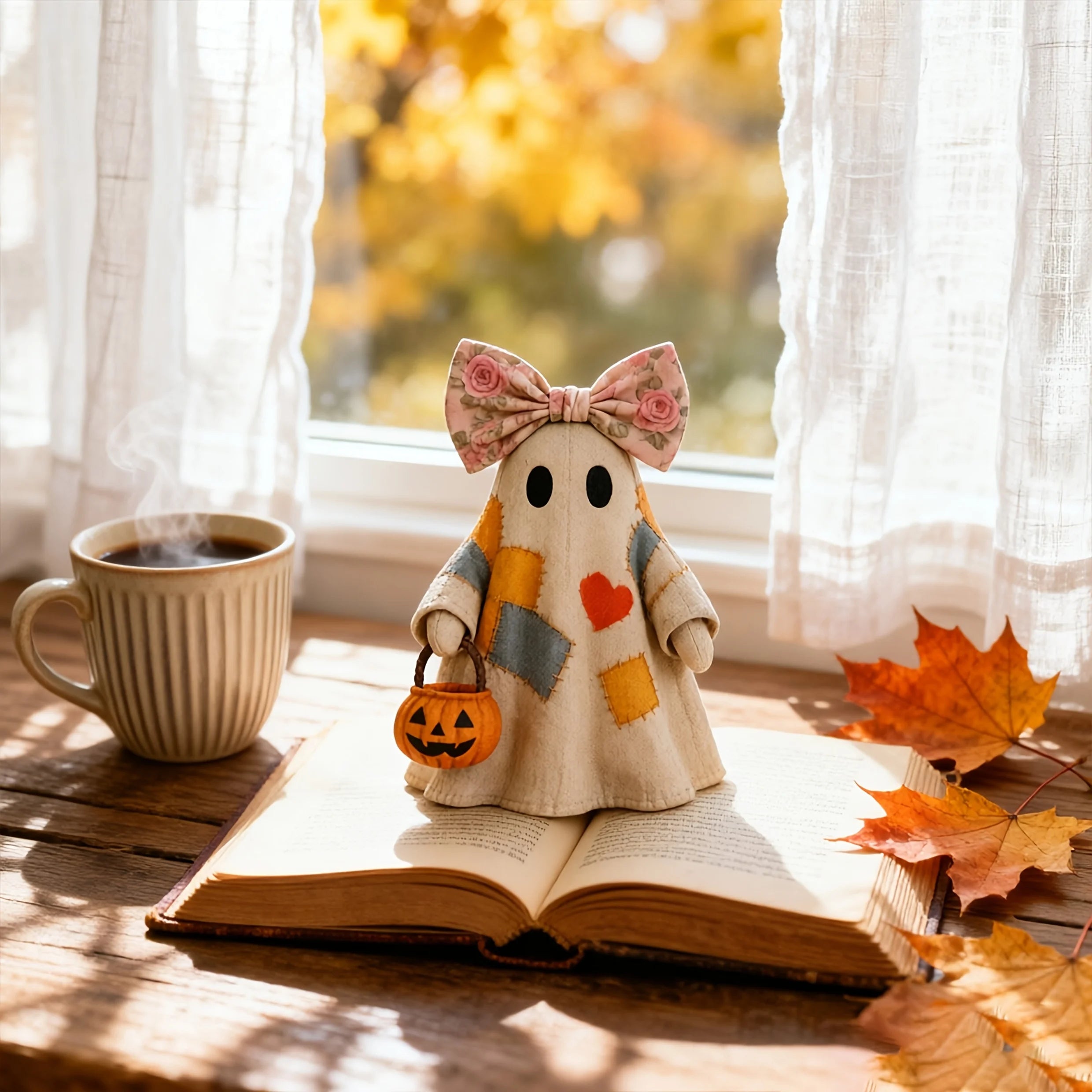 Vintage Patchwork Ghost & Pumpkin Decoration