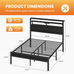 Platform Bed Frame W/ Storage LED Charging Station