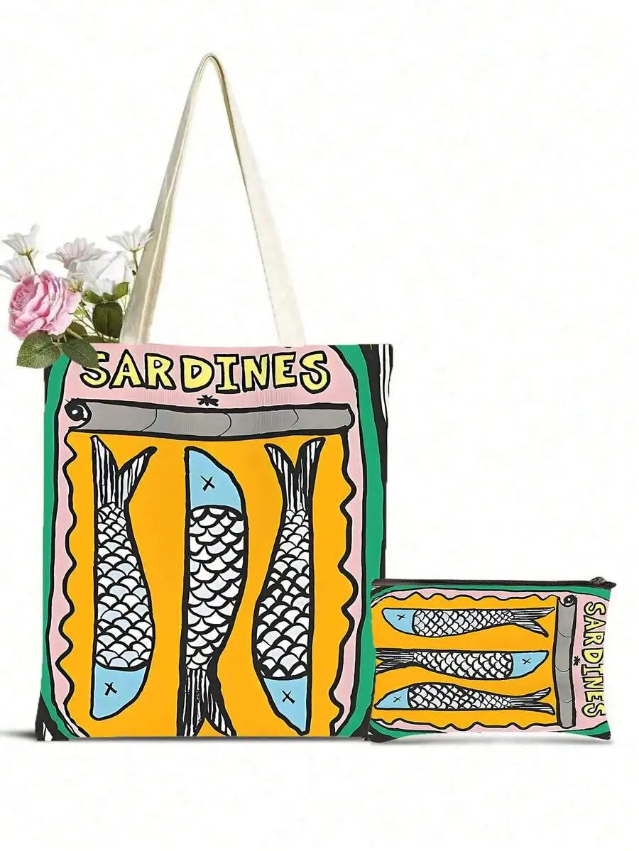 Reusable Tote Bag And Cosmetic Pouch Set