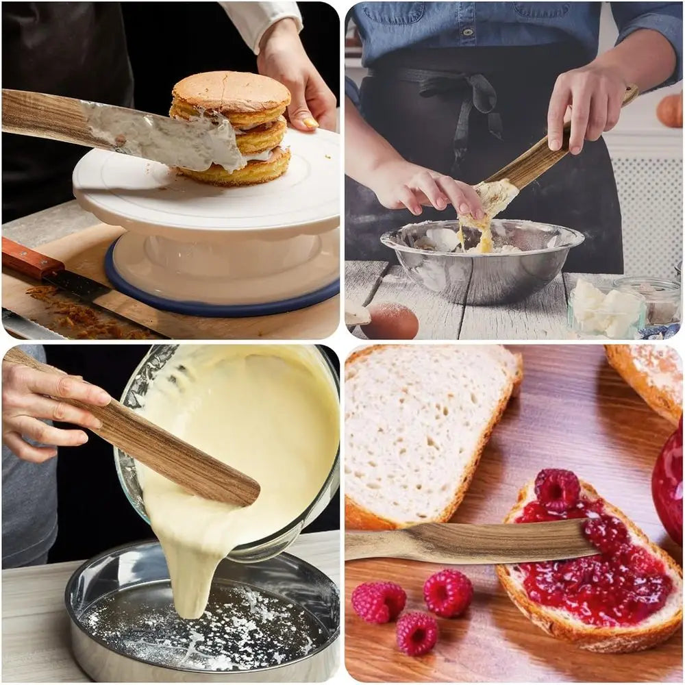 2-Piece Wooden Utensil Set for Baking, Mixing, and Stirring in Non-Stick Cookware