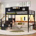 Queen Loft Bed Frame, Stairs/Storage/Wardrobe/Bedside Shelf