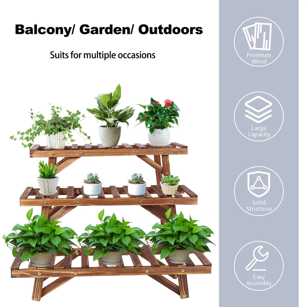 3-Tier Ladder Shelf Wood Plant Stand