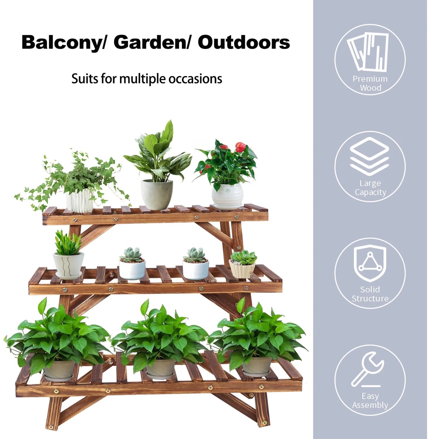 3-Tier Ladder Shelf Wood Plant Stand