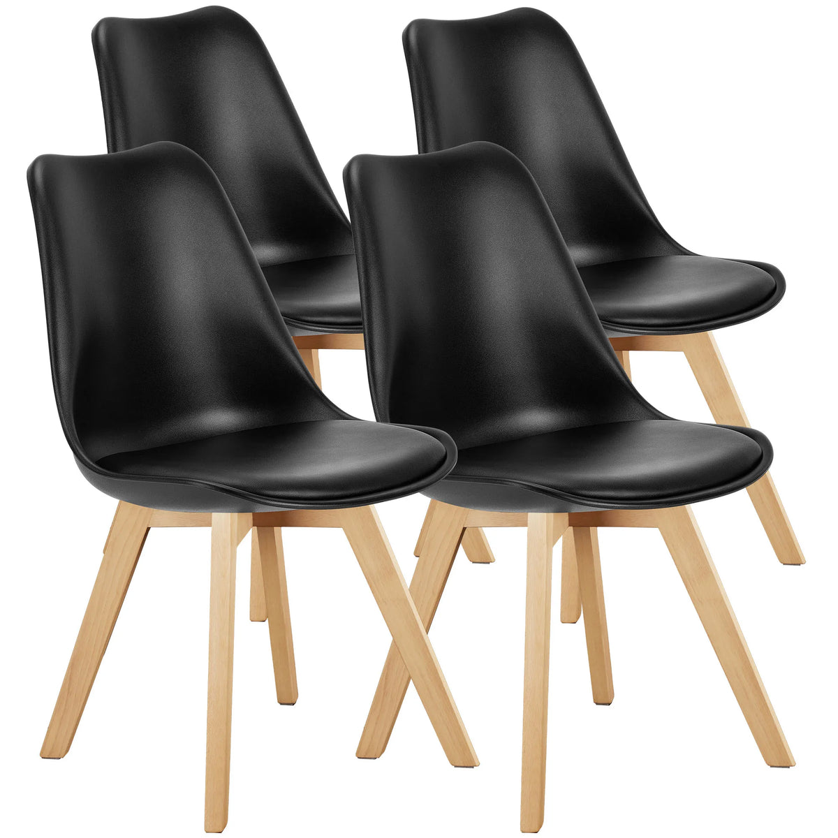Set of 4 Wooden & PU-Leather Dining Chairs