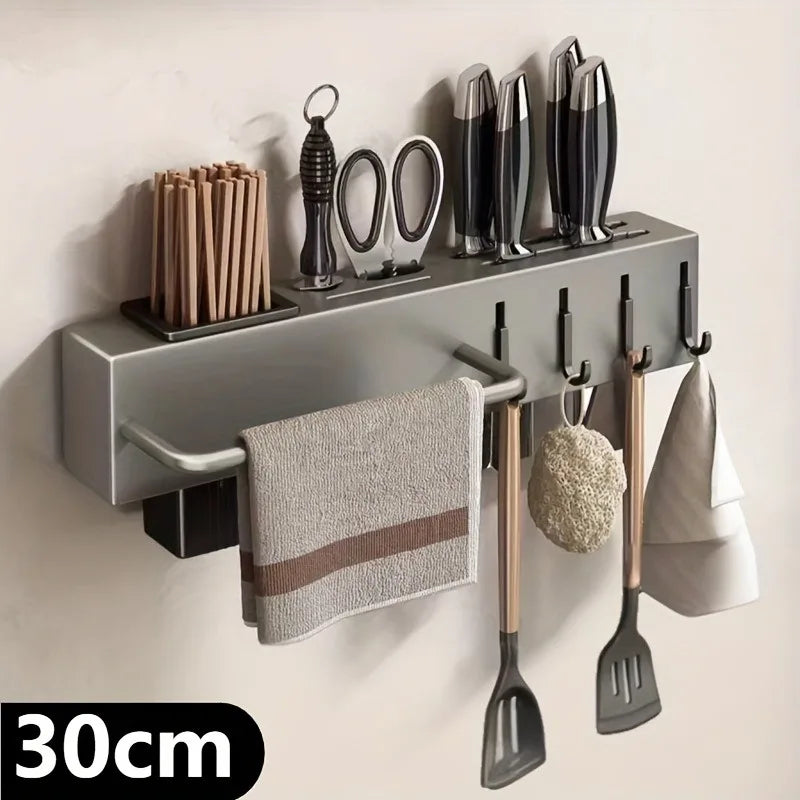 Wall-Mounted Carbon Steel Kitchen Organizer & Knife Storage
