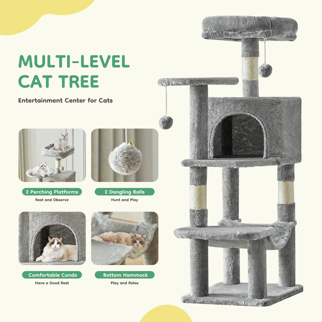 Multi-Cat Climbing Tower With Condo, Hammock, Scratch-Post