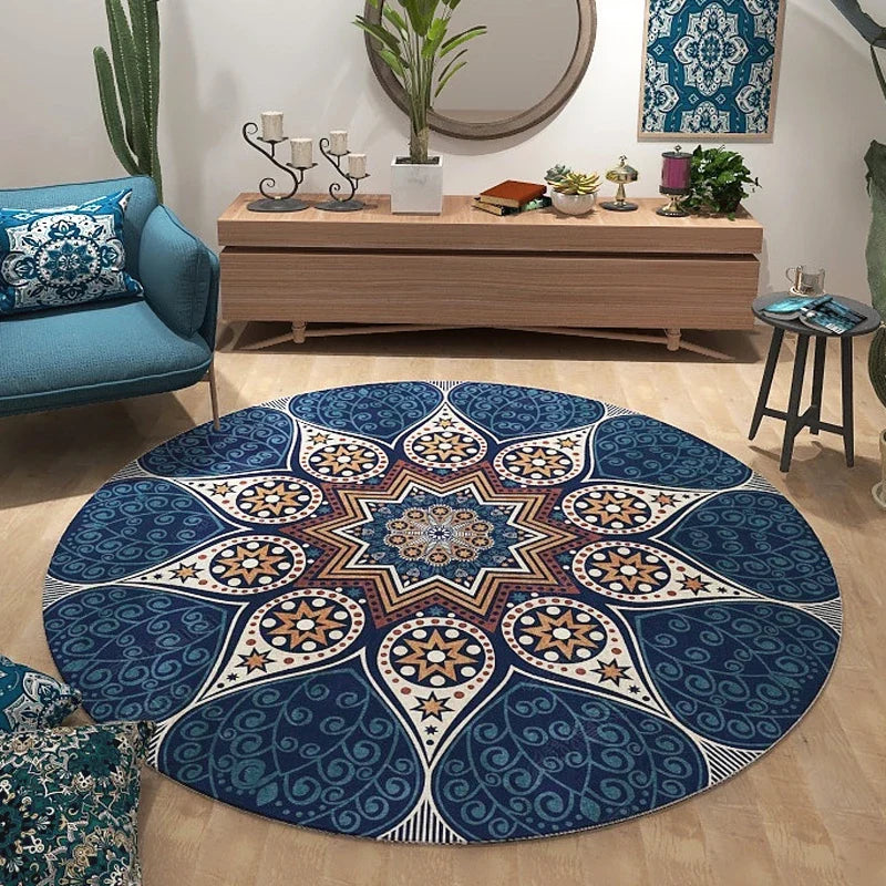 VIKAMA Round Rug Premium Ethnic Vintage Persian Bohemian Living Room Bedroom Rocking Chair Floor Mat Home Decor