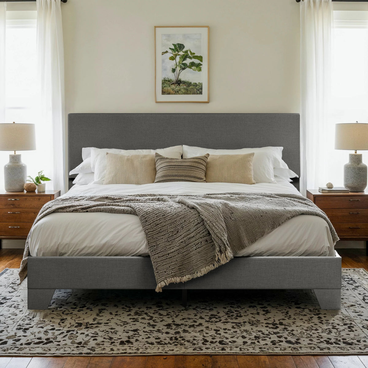 Upholstered Bed Frame with Adjustable Headboard, 5 Colors 3 Sizes