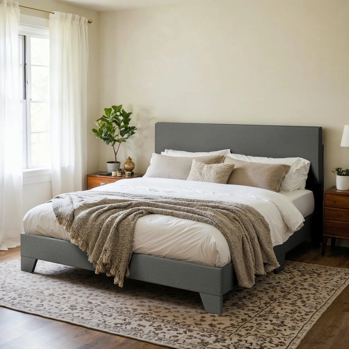 Upholstered Bed Frame with Adjustable Headboard, 5 Colors 3 Sizes