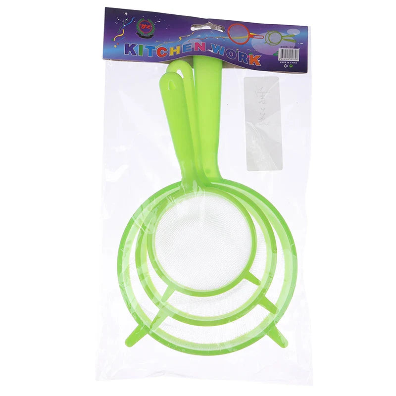 3pcs Plastic Fine Mesh Scoop, Strainer, Sieve and Colander for Baking and Cooking