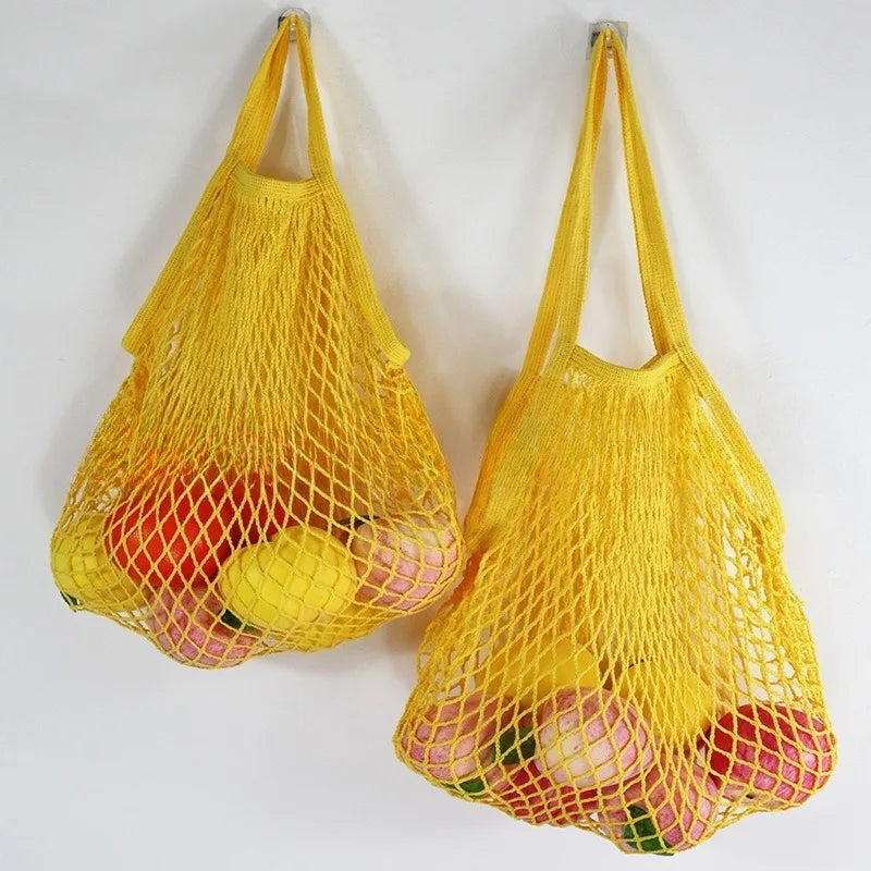 2-Pcs Reusable Cotton Mesh Produce Shopping Tote