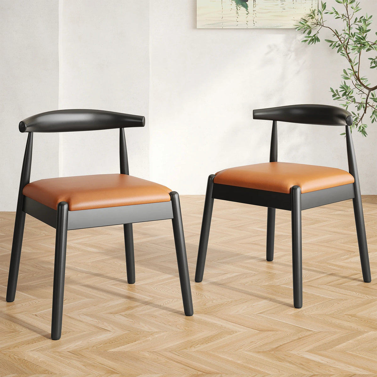 Mid-Century Modern Solid Wood Dining Chairs Set of 2
