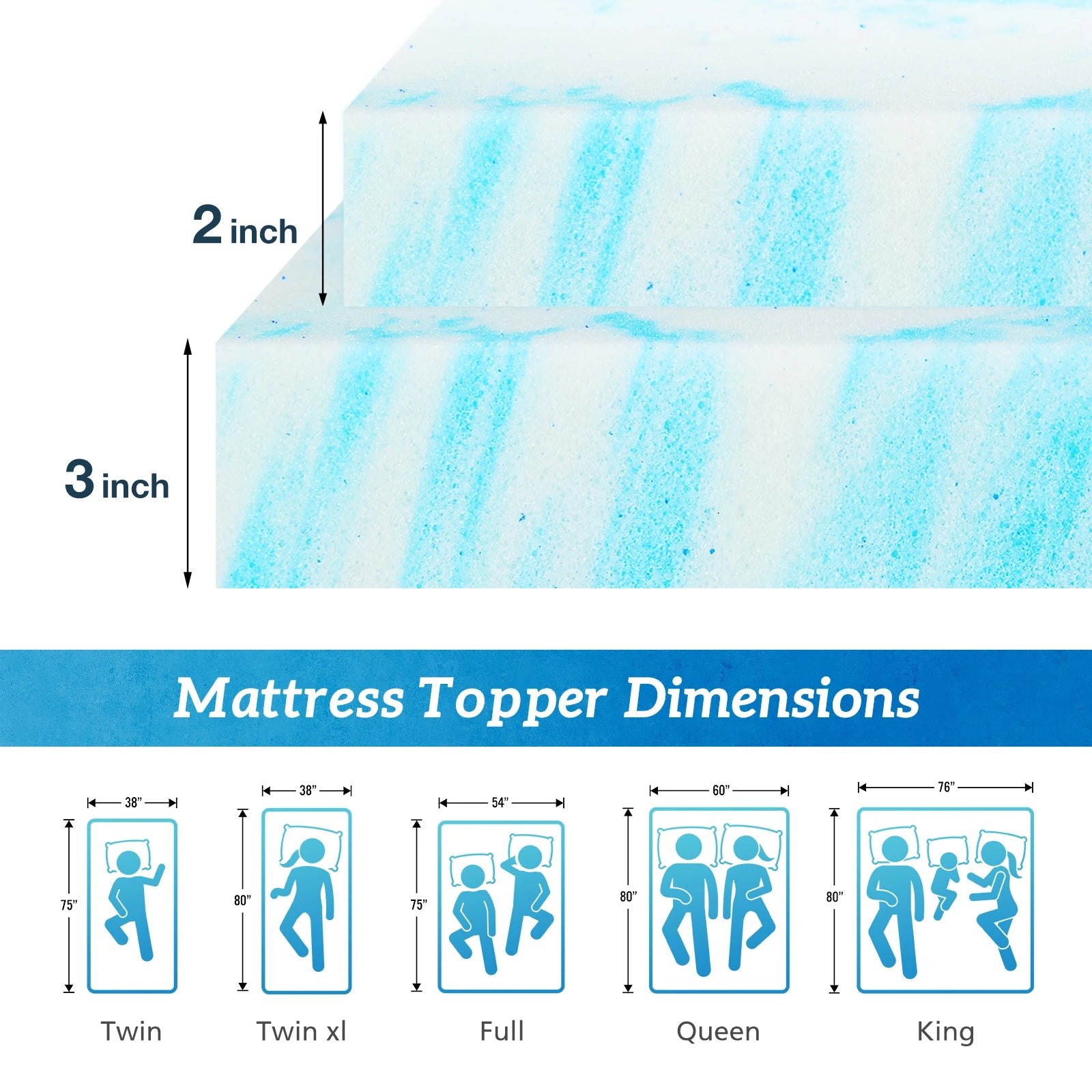 2" Memory Foam/Gel Breathable Cooling Mattress Topper