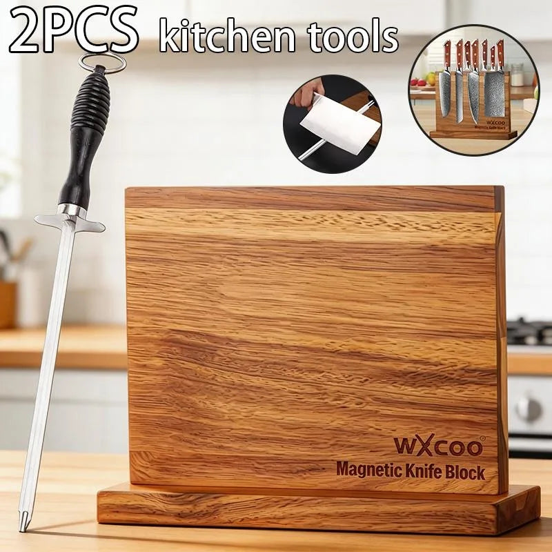 Double-sided Wooden Magnetic Knife Block Holder Rack