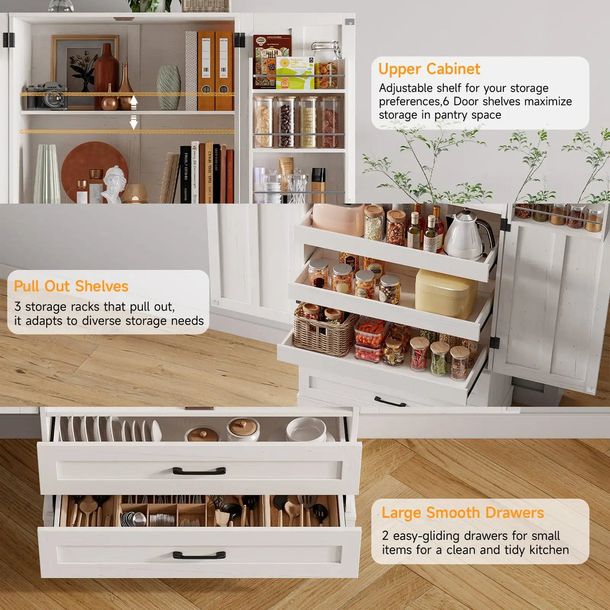 6 Door Pantry Storage Cabinet with Shelves, 71"