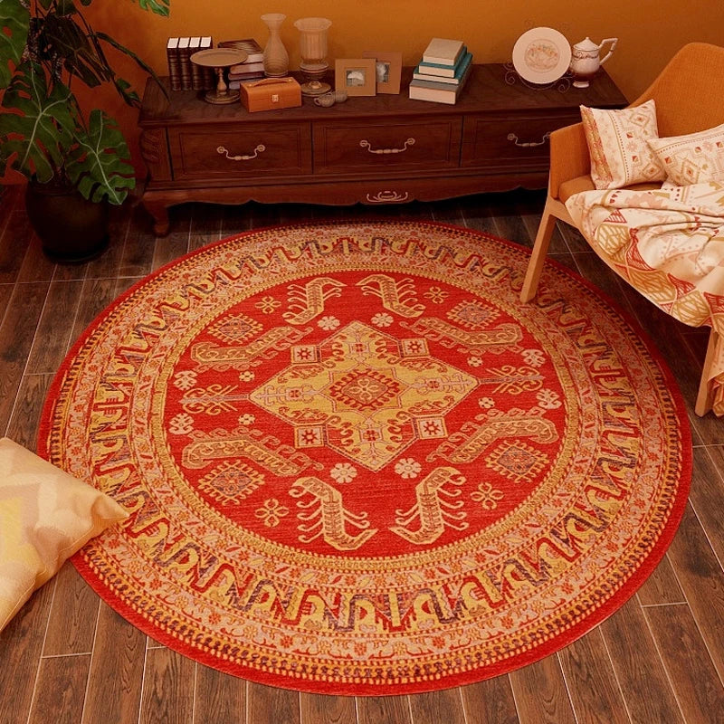 VIKAMA Round Rug Premium Ethnic Vintage Persian Bohemian Living Room Bedroom Rocking Chair Floor Mat Home Decor