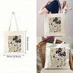 Boho Floral Print Reusable Canvas Tote Bag