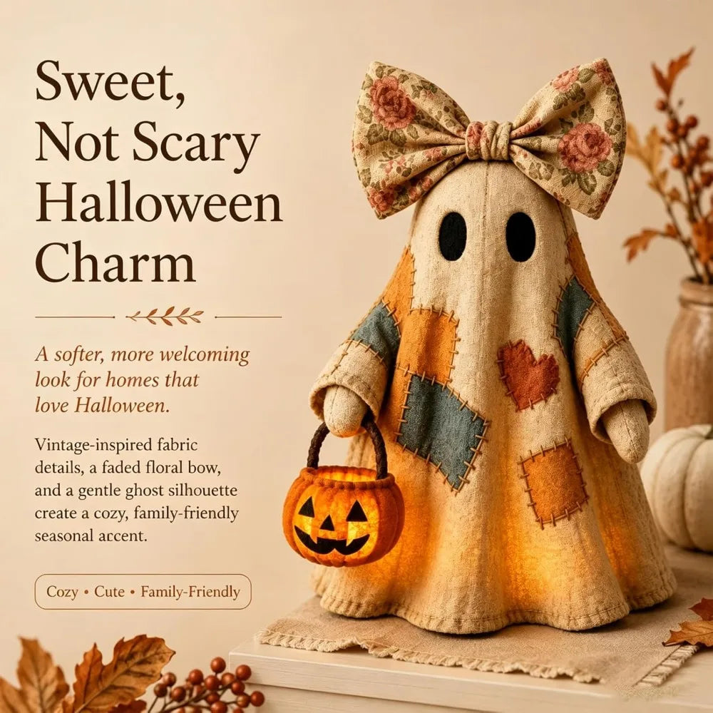 Vintage Patchwork Ghost & Pumpkin Decoration