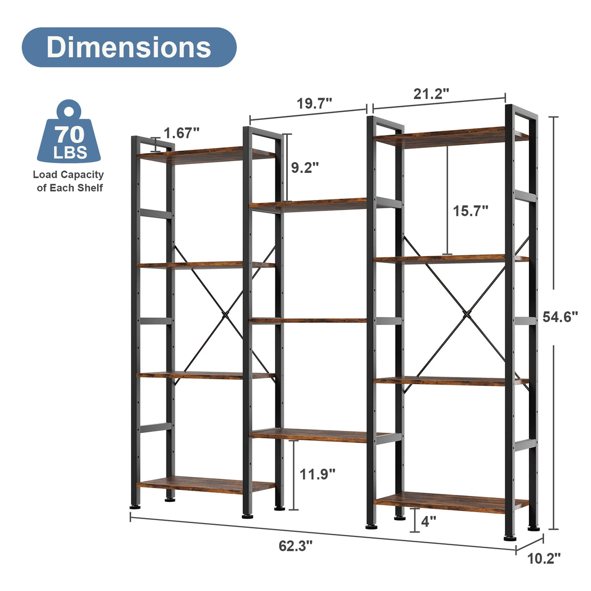 4-Tier Wide Display Bookshelf With Storage, Adjustable