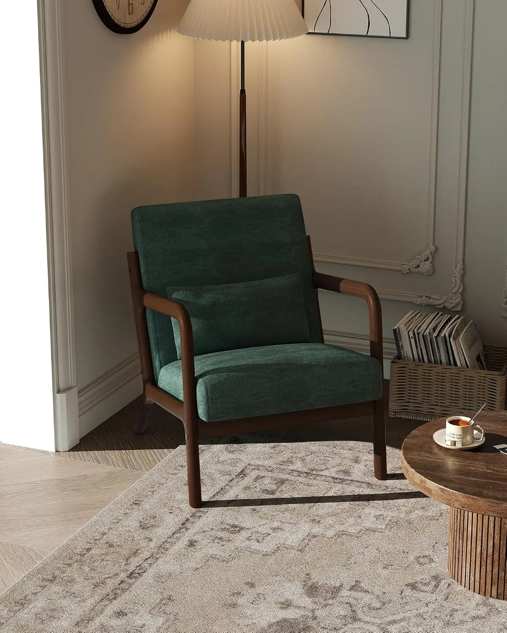Mid-Century Cozy Green Chenille Accent Chair
