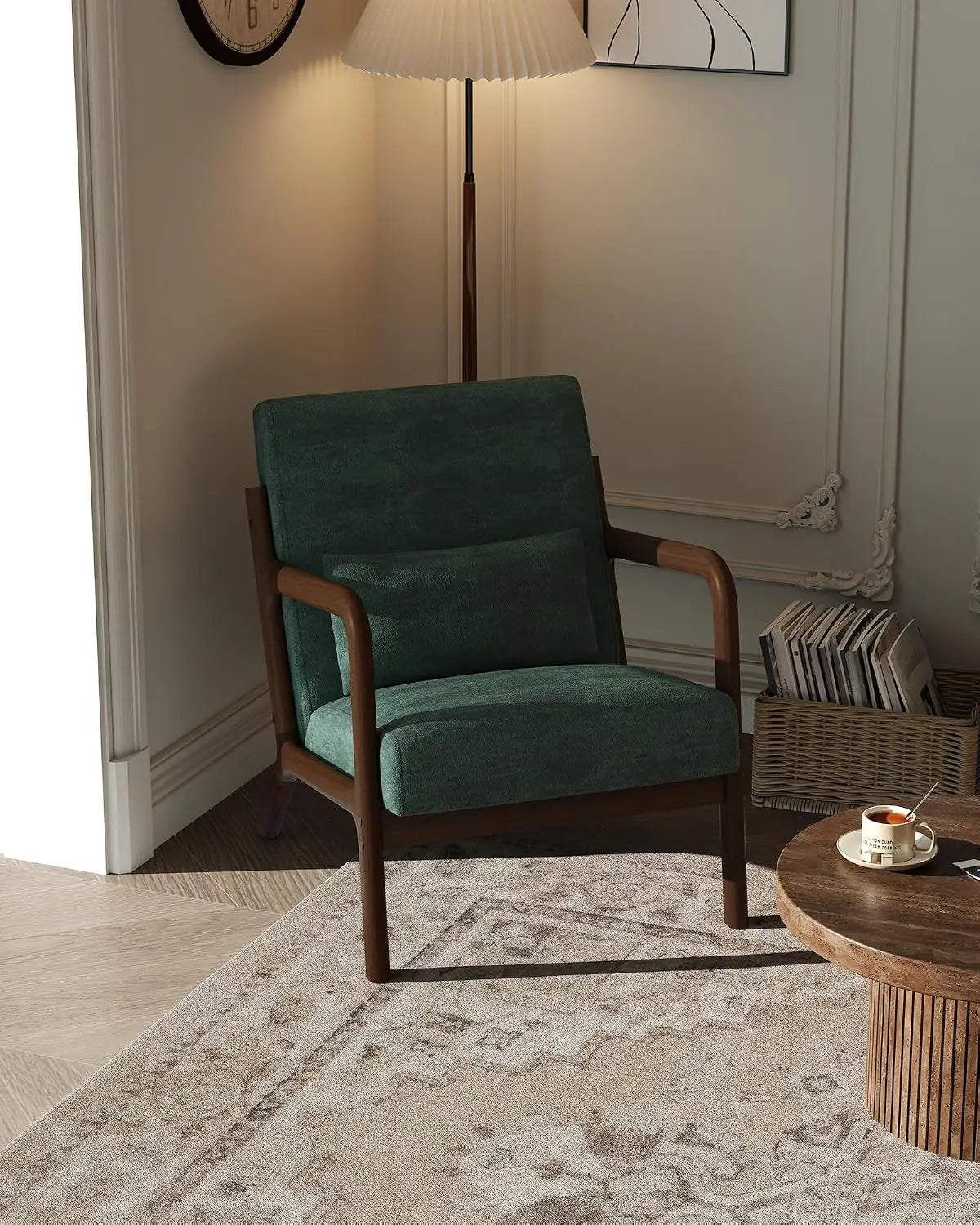 Mid-Century Cozy Green Chenille Accent Chair