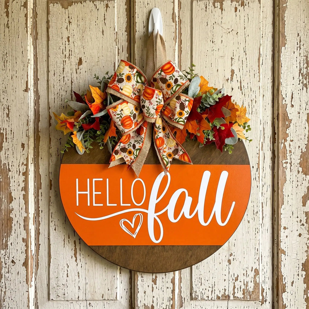 HELLO FALL Front Porch Sign Door Hanger
